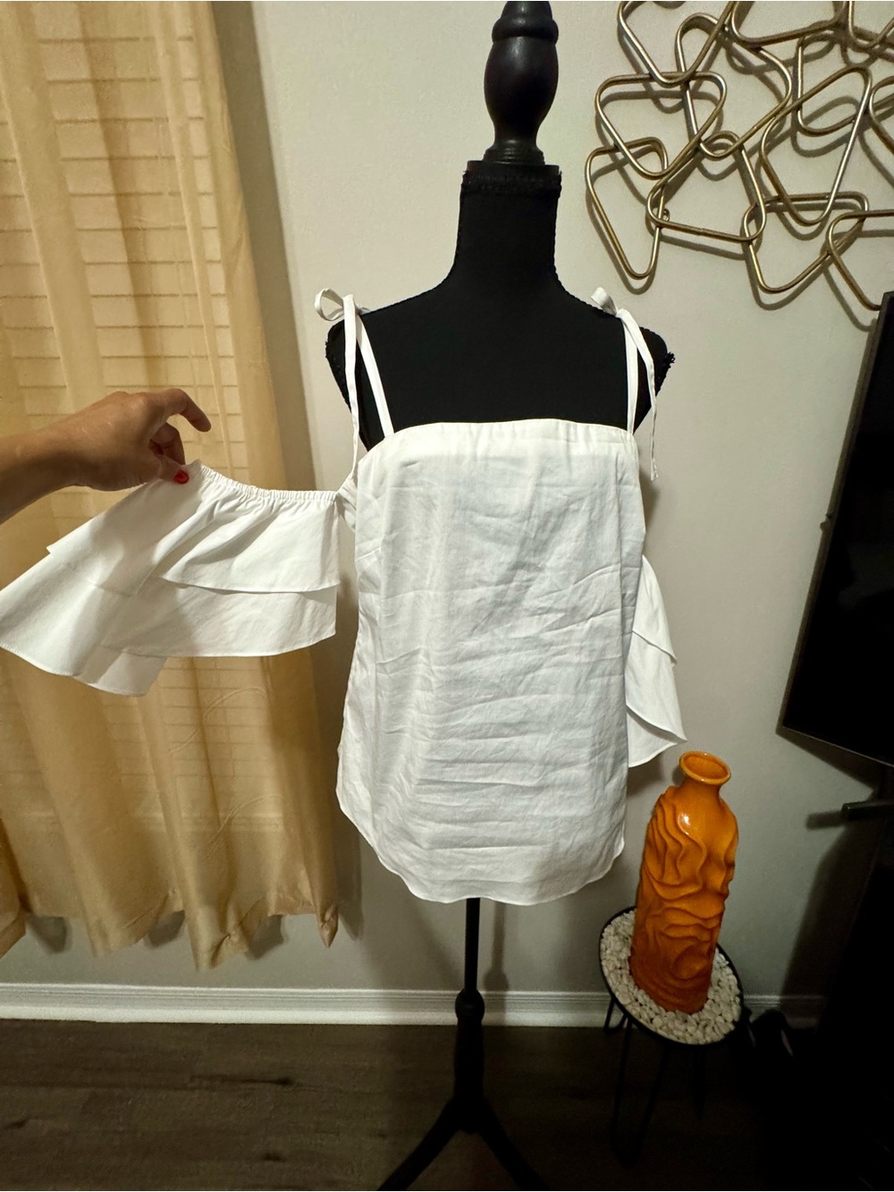 White House Black Market White Off-Shoulder Tie-Strap Top